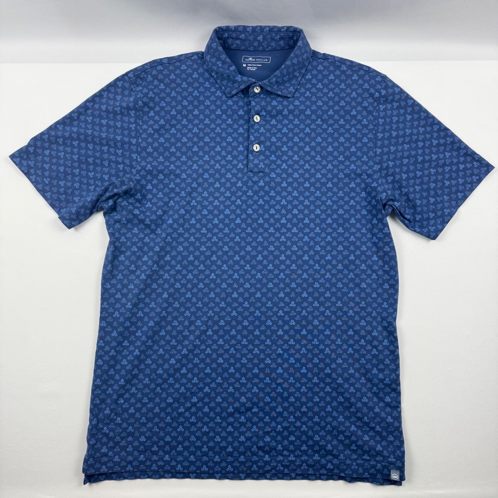 Peter Millar Mens Navy Blue Floral Pima Cotton Polo Shirt MF20K88CS Size M
